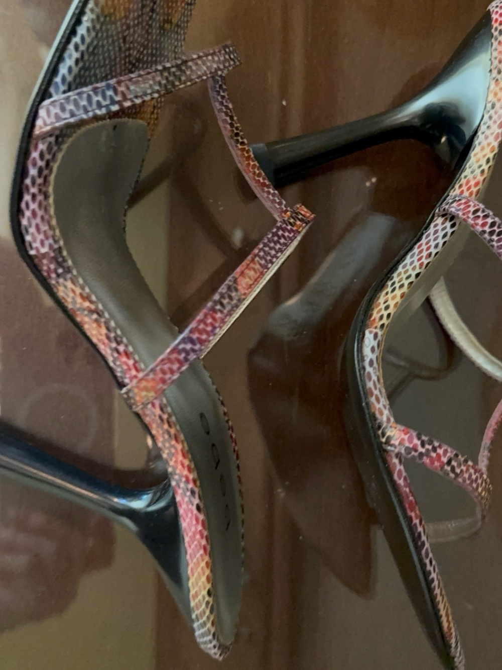 VTG bebe Women's Multi-Color Snakeskin-Print Leather Strappy Heels Size 7.5 NEW - Picture 7 of 16